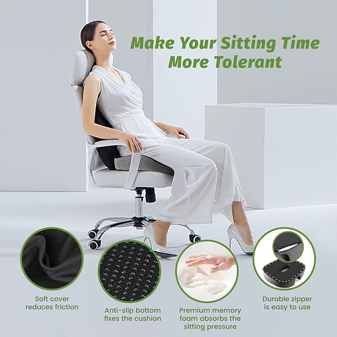 Concave U Surface Donut Pillow for Tailbone Pain Cradle Tailbone Reducing Pressure on Pelvis- Hemorrhoid Pillow for Office, Car, Home Seat- Black/Gray