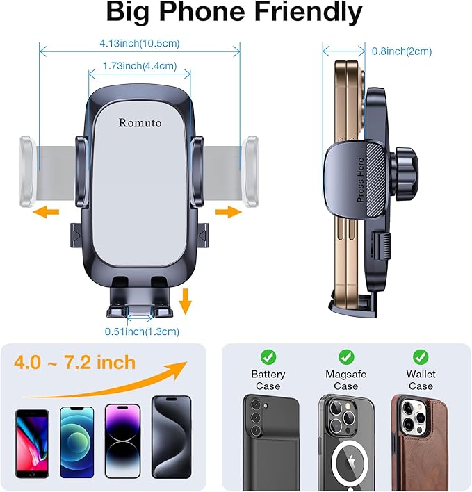 Romuto Car Phone Holder Mountใ2025 Strongest Suctionใ Phone Mount for Car Dash Pad Cell Phone Holders for Your Car Accessories for Women Men Dashboard/Windshield/Vent Truck Stand for iPhone Samsung