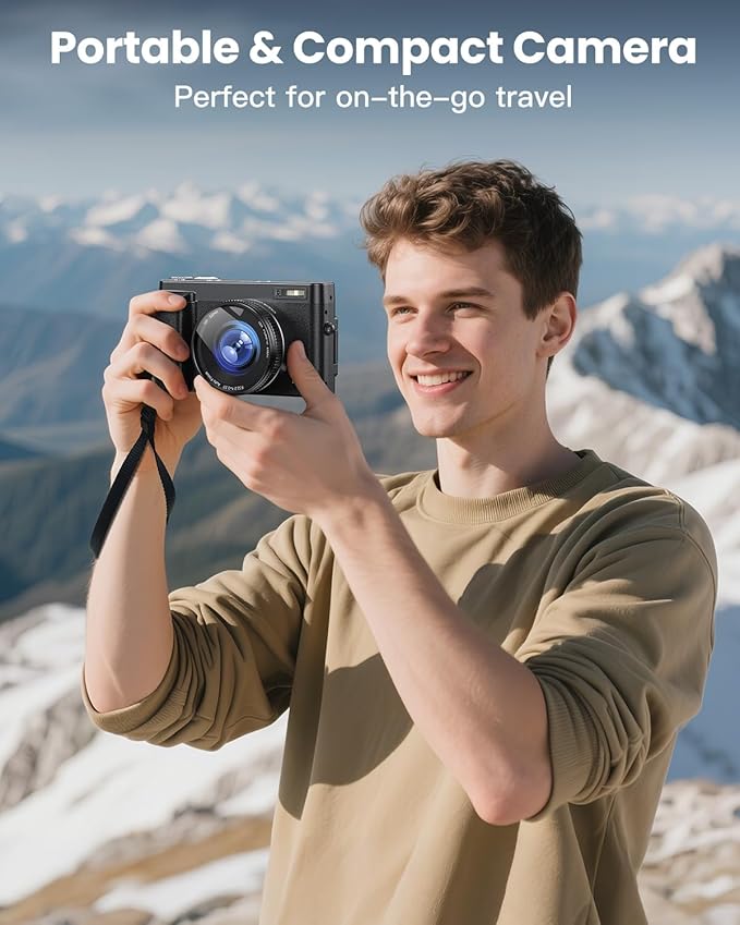 4K Digital Camera for Photography, WiFi 64MP 180° Flip Screen 3" Autofocus Vlogging Camera for YouTube, 16X Zoom Compact Point and Shoot Cameras for Beginner with 32GB Card, 2 Batteries