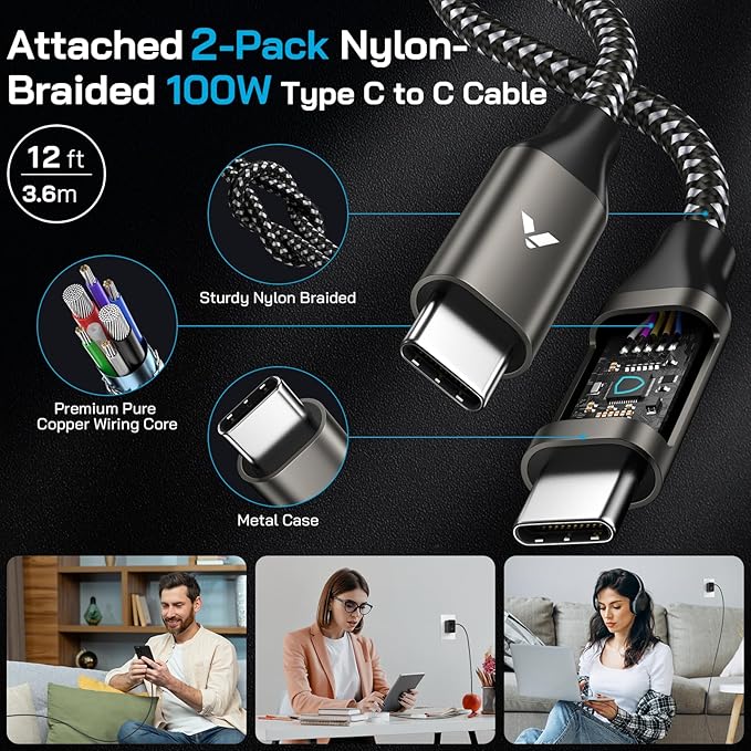 45W Super Fast Charger USB C, 45 Watt Type-C Android Phone Charger Fast Charging Block with 12FT Type C Cords for Samsung Galaxy S25 Ultra/S24 Ultra/S24+/S23 Ultra/S23+/S22 Plus/S20, Tab S9/S8 Ultra