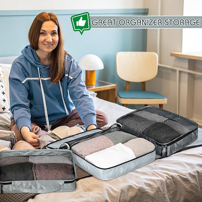 5 Pcs Packing Cubes for Suitcase Large Travel Cubes Carry on Luggage Organizer Bags for Clothes Accessories(L,Gray)