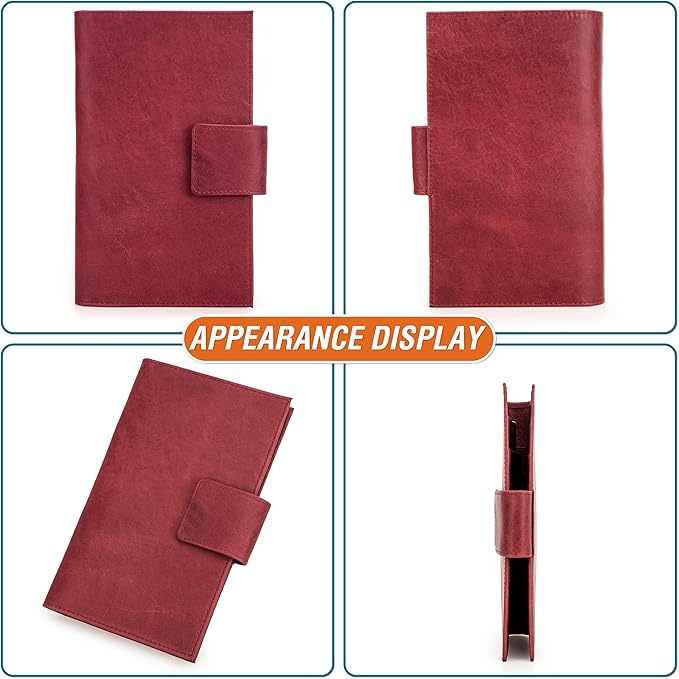 Top Grain Leather Travel Passport Wallet Holder for Man & Woman, Snap Button Design for 4 Passports & Multi Cards, RFID Blocking Large Capacity for Passports/Cards/Checks/Bills, Burgundy
