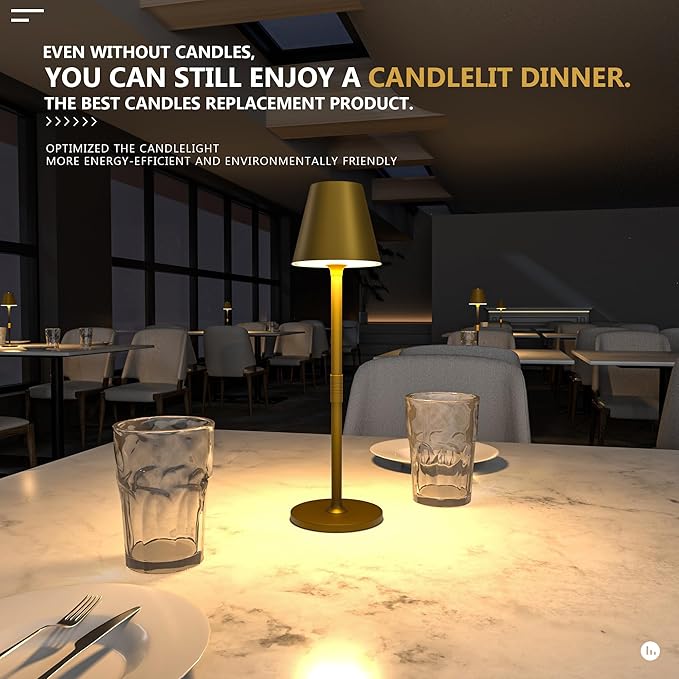 LED CordlessTable Lamp,4000mAh Rechargeable Battery Desk lamp,3 Level Brightness Portable Night Light, Minimalist Design, for Couple Dinner/Coffee Table/Restaurant/Bedroom(Bronze)