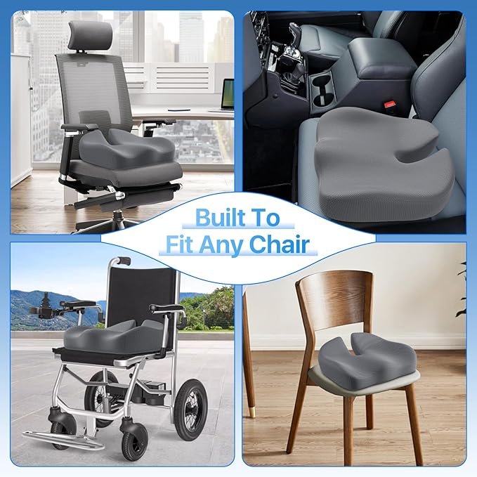 Seat Cushion, Extra Large Memory Foam Cushion for Office Chair Cushions, Ergonomic Cushions Pad Pillow for Pressure Relief Sciatica & Pain Relief for Long Sitting, Grey