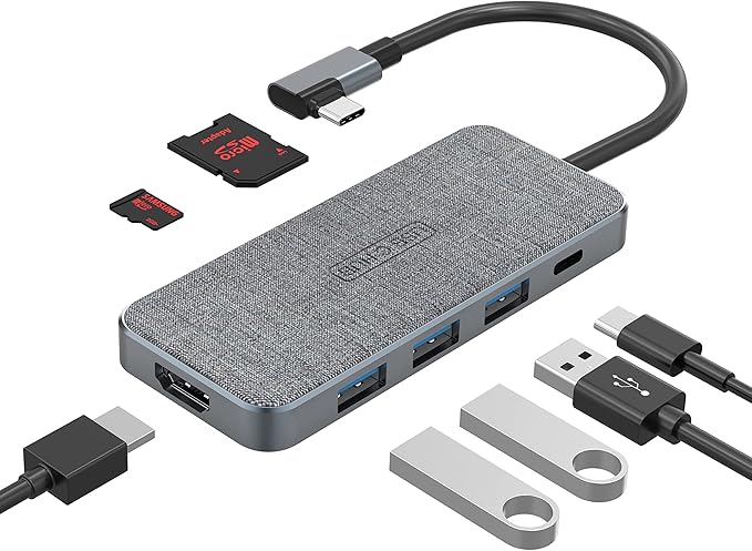 USB C Hub, ZSIMC 7-in-1 Docking Station Multiport Adapter with 4K HDMI, 100W Power Delivery, 3 USB 3.0 Ports, SD/TF Card Reader for MacBook Pro/Air, iPad Pro/Mini 6, Surface and More Type C Laptops