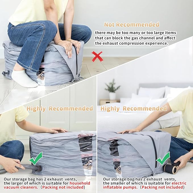 Reusable Vacuum Compression Space Saver Bag,Waterproof Professional IP67 Zip Vacuum Bags for Packing Organizers,Lightweight Compression Packing Bags for Home Family(No Pump)