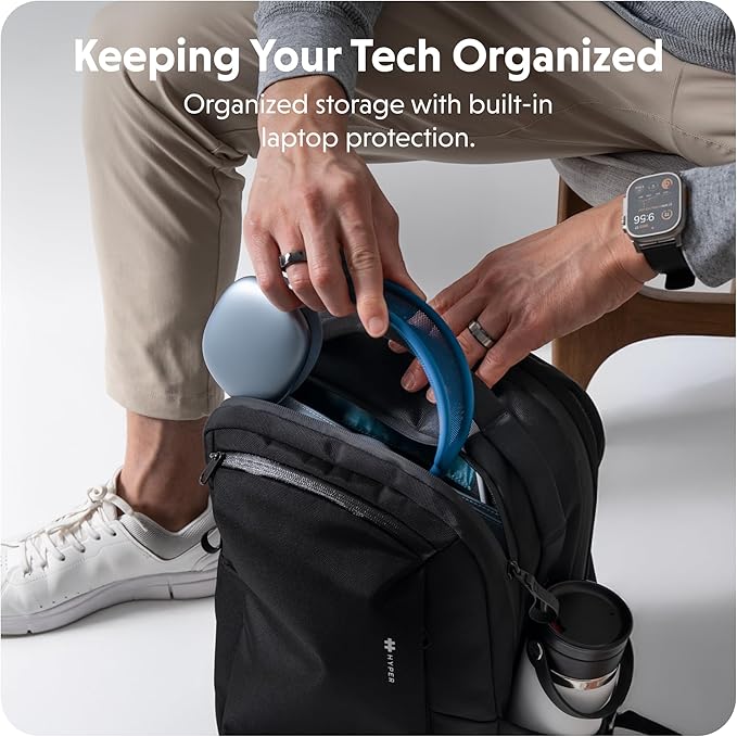 HyperPack 22L Slim Laptop Backpack — 1200D PET Abrasion & Water Resistant Backpack — Anti Theft Backpack w/Charging System, Tracker Pocket, Triple Padded Back (Fits up to 16” Laptop)