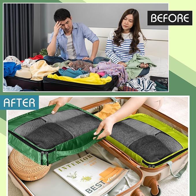 5 Pcs Packing Cubes for Suitcase Large Travel Cubes Carry on Luggage Organizer Bags for Clothes Accessories(M,Green)