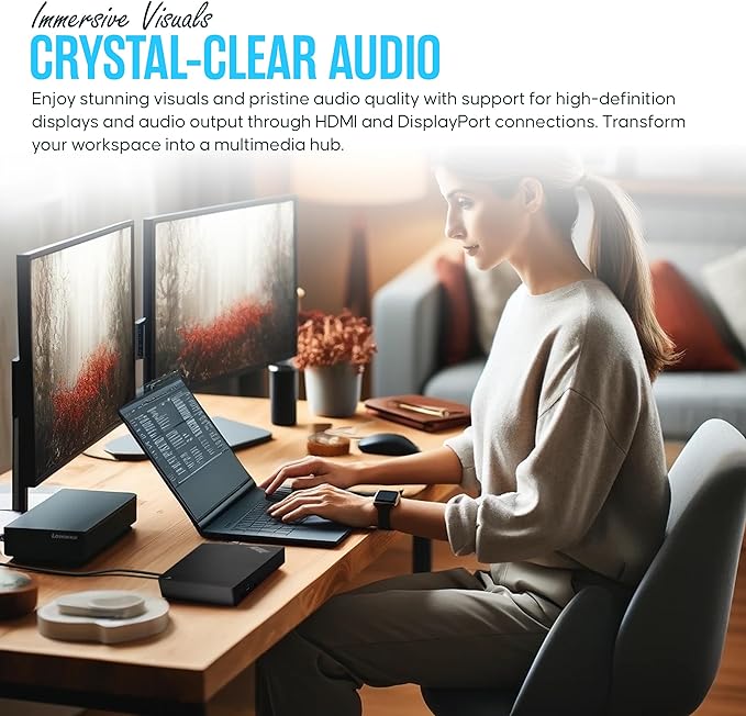 40AF0135US Lenovo Docking Station Dual Monitor Hybrid USB-C with USB-A - Thinkpad Dock with 135W, HDMI & DisplayPort Cable