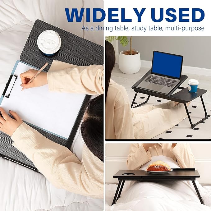 Laptop Desk for Bed Couch, Adjustable Foldable Bed Table with Cup Holder, Breakfast Serving Tray, Portable Laptop Lap Desk Stand for Working Reading Writing Eating Gaming in Bed Sofa Floor(Black)