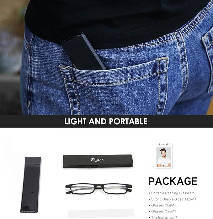 Ultra thin Lightweight Folding Reading Glasses Women Men TR90 Blue Light Blocking Anti UV/Eyestrain Foldable Compact Computer Readers Portable Unique Stretchable Slim Flat case Clear +3.0