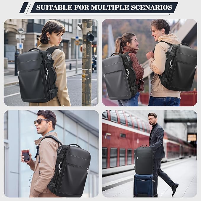 Vacuum Backpack Travel – Expandable Compression Carry On Backpack with Vacuum Pump, Water-Resistant TSA Lock Travel Bag, 17" Laptop Backpack for Men Women, Business Airplane Flight Luggage