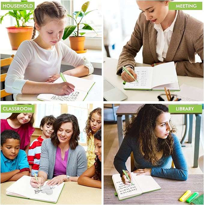 feela 24 Pack Journal Notebook Bulk for Work, Business Notebook Hardcover Lined Writing Journal with Pen Holder for Men Women Note Taking, with 24 Black Pens, 120 GSM, 5.1”x8.3”, A5, Green