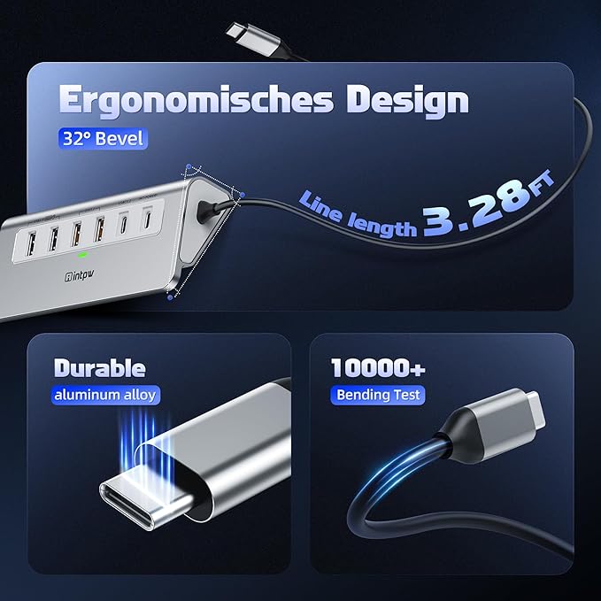 USB C Hub 10Gbps, 9-in-1 USB 3.2 Hub with 4K@60Hz HDMI, Type-C 3.2, 2 USB-A 3.2, 2 USB-A 2.0, PD 100W, SD/TF Slot, 3.28FT Aluminum USB Hub for PC, iPhone 16/15 Series, MacBook Air/Pro and More