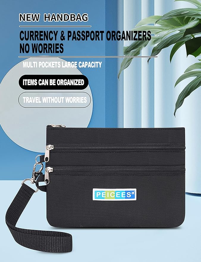 Peicees World Travel Essentials Currency and Passport Organizers Cash Cards Tickets Holder RFID Blocking Wallet, Lake Blue