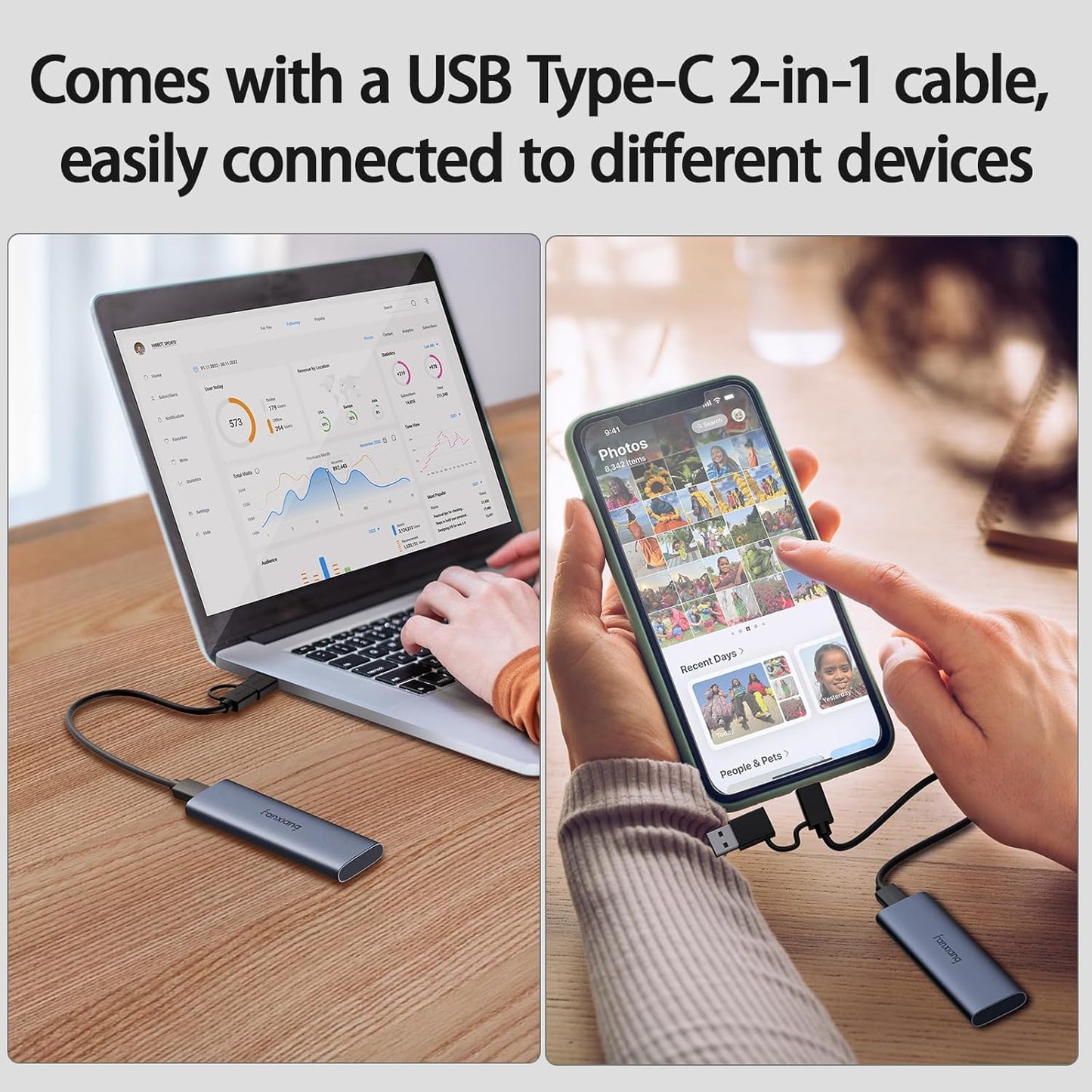 fanxiang 500GB External SSD - Portable SSD External Solid State Drive, 1000MB/s, USB 3.2 Gen2 Type-C, Aluminum Alloy, External Hard Drive for iPhone15/16,Android, Mac, Windows -PS1008