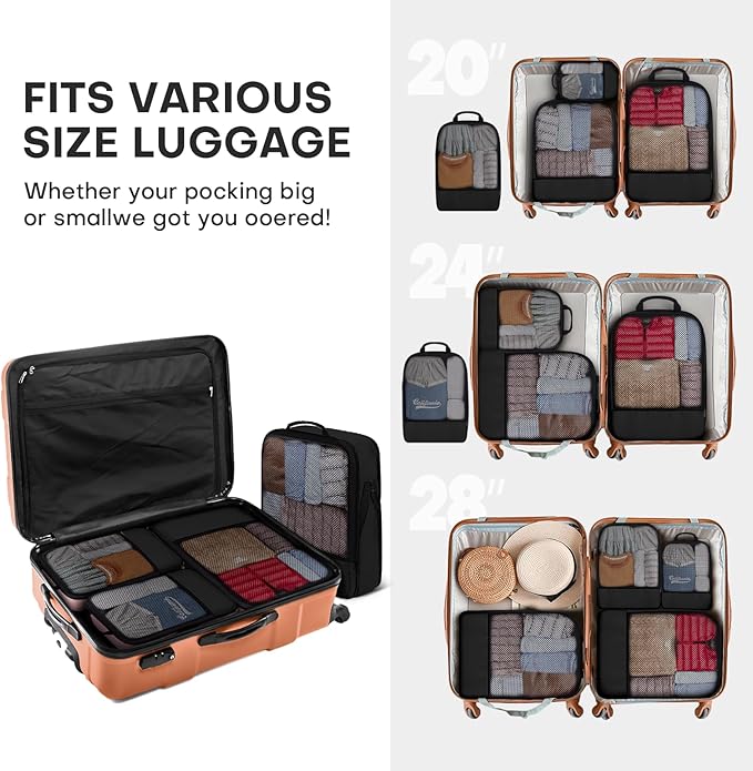 4 PCS Set Compression Packing Cubes for Travel, Lightweight Packaging Organizer Bags for Carry On Space Saving, Travel Essentials Cubes for Suitcase Backpack, Black