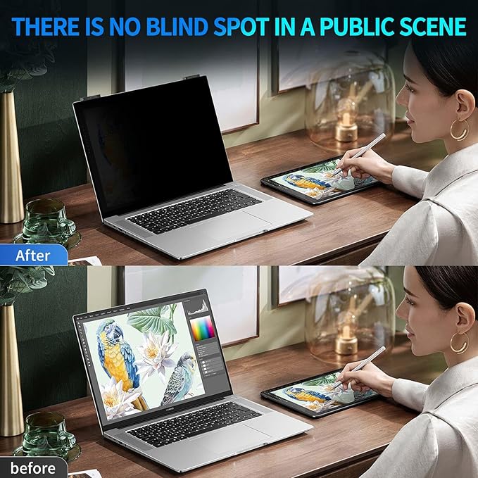 Laptop Privacy Screen 14 inch, 9H Hanging Privacy Screen for Laptop for 16:9, Acrylic HD Eye Protection Anti Glare Blue Light Laptop Screen Privacy Filter