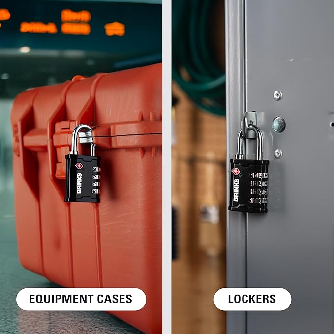 BRINKS TSA Approved Gun Case Lock, Luggage Travel Lock – 4 Dial Resettable Combination Padlock for Equipment Cases, Camera Bags, and More – 2 Pack