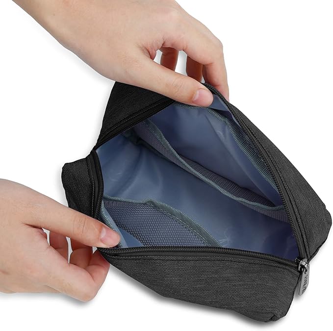 E-Tree Makeup Bag,Medium Travel Make up Pouch for Purse,Zipper Cosmetic Brush Skin Care Case for Women Man,Toiletry Bags,Tech Electronic Organizer,Small Canvas Storage for Personal Items,Black