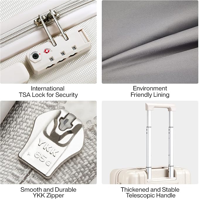 Hanke Luggage Sets 2 piece Carry On Luggage with Wheels PC Hard Shell Suitcases Lightweight Checked Travel Luggage Large Travel Suitcase Woman Men 20/29 Inch(Ivory White)