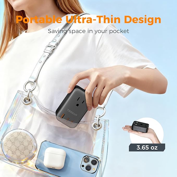 TESSAN Travel Adapter PD 20W, International Power Adapter 2 USB C 1 USB A, Ultra Thin Universal Plug Adaptor Worldwide Outlet for US to European UK Italy Spain New Zealand (Type C G A I)