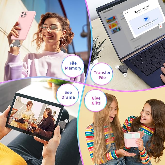 MFi Certified USB 3.0 Flash Drive 512GB for iPhone, 3in1 External Memory Photo Keeper Storage Stick for Picture/Video/Data Saver/Backup, High Speed Thumb/Jump/Hard Drives for iPad/Android/PC (Black)