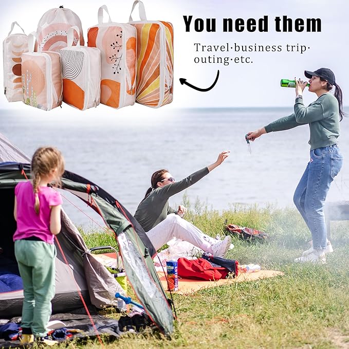 8 Pcs Compression Packing Cubes Travel for Suitcases, Waterproof Luggage Organizer Washable Storage Bags Set for Backpack Travel- Packaging Cubes for Carry-Ons and Storage