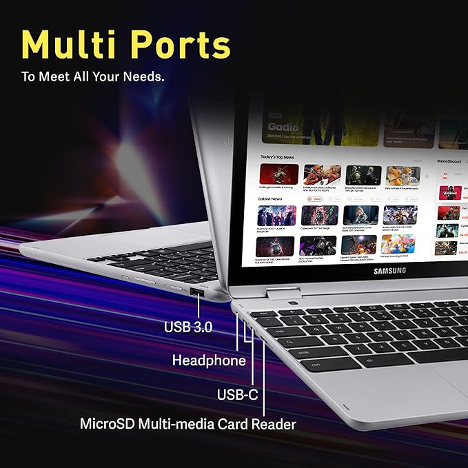 SAMSUNG 12.2" FHD 2-in-1 Touchscreen Chromebook Plus Laptop for Business&Students, Intel Dual-Core, 4GB RAM, 224GB Storage(64GB eMMC+160GB Docking Station Set), Stylus Pen, Wireless Mouse, Silver