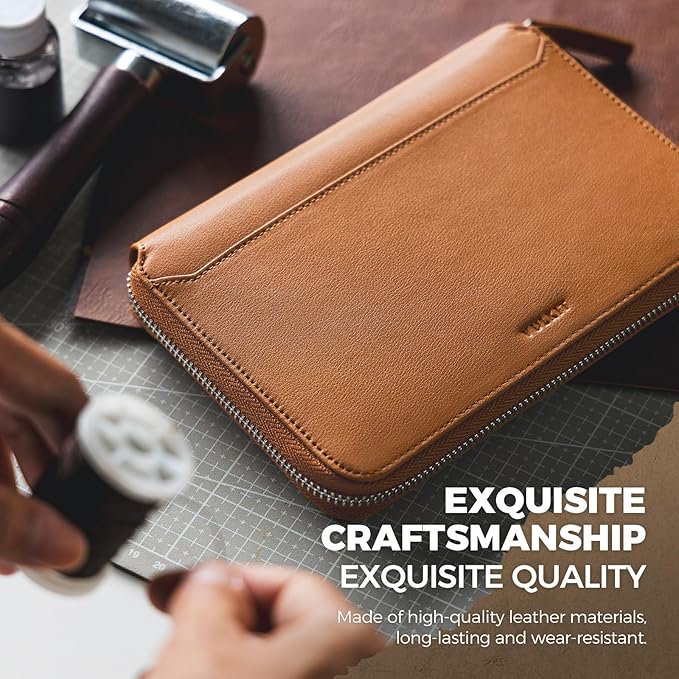 VULKIT Leather Passport Holder for 4-8 Passports Family Passport Wallet with Zipper Travel Documents Organizer for Men or Women(Brown)