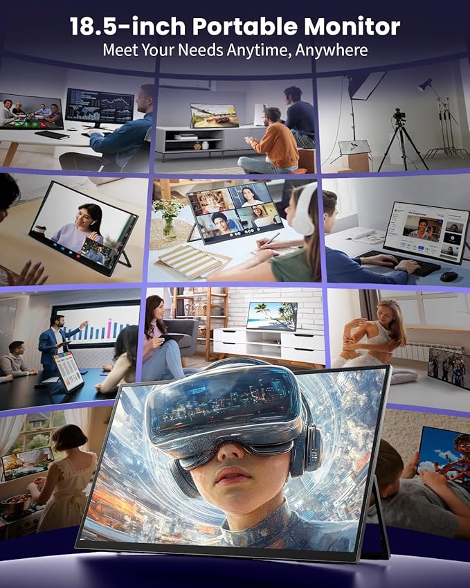 18.5 Inch Portable Computer Monitors,Portable Monitor for Laptop,PC,MacBook,Phone, PS4, Speakers,1080P FHD Display with USB-C & HDMI,Travel Work Home Gaming Monitor with 180° Adjustable Stand