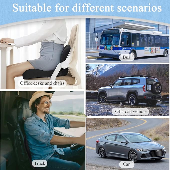 Seat Cushion for Truck Driver, Memory Foam Truck Seat Cushion with Adjustable Strap โ Ergonomic Back Support & Sciatica Relief for Long Drives, Semi Truck Accessories, Dark Gray