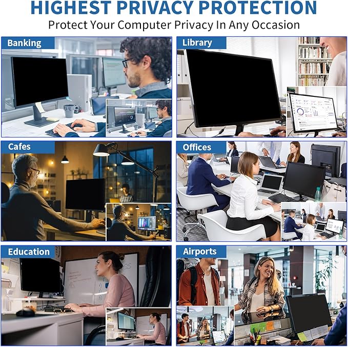 〔2-Pack〕 27 Inch Computer Privacy Screen Filter for 16:9 Monitor, Anti-Blue Light, Anti-UV Blue Light Blocking Removable Privacy Protector Shield, Hanging Type