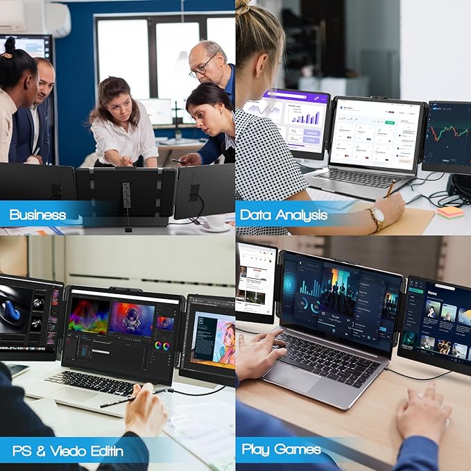 Laptop Screen Extender - 14" FHD 1080P IPS HDMI/USB-A/Type-C Portable Monitor for Laptop 13-17”Plug and Play for MacBook,Windows,Chrome,Switch