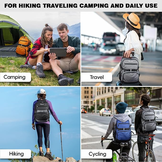 Seektop 40L Hiking Backpack Foldable Daypack for Women Men, Lightweight Travel Backpack Carry on Flight Approved for Camping School Work Business Leisure (Blue)