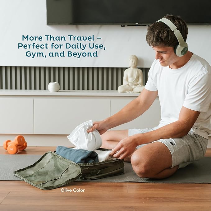 6-Pack Compression Packing Cubes Travel Essentials - Lightweight, Water-Resistant Luggage Organizer Bags with Handles, Durable Travel Accessories Suitcase Organizer (Inkblue)