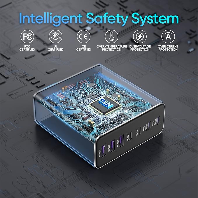 Aluminum Alloy 220W USB C Charger 7 Port Fast Charging Station,65W USB C Laptop Charger Compatible with MacBook Pro/Air (Black)