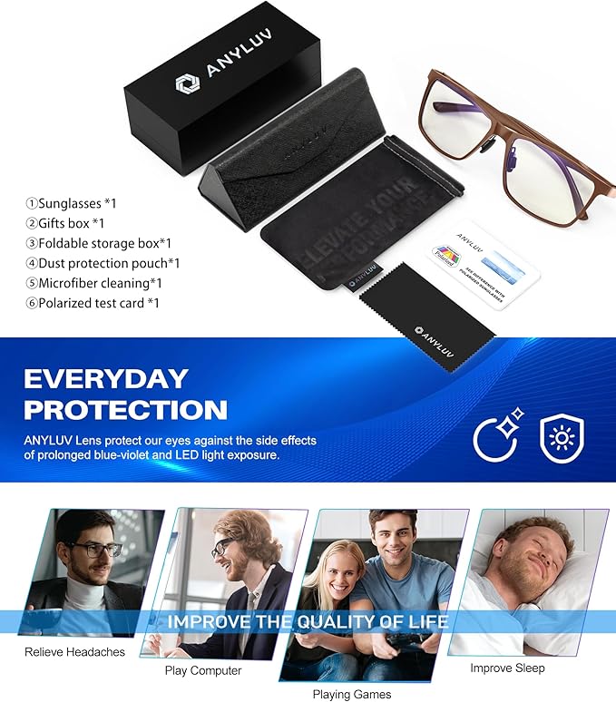 ANYLUV Blue Light Glasses Men, Relieve Eyestrain and Eye Protection, Al-Mg Metal Computer Blue Light Blocking Glasses