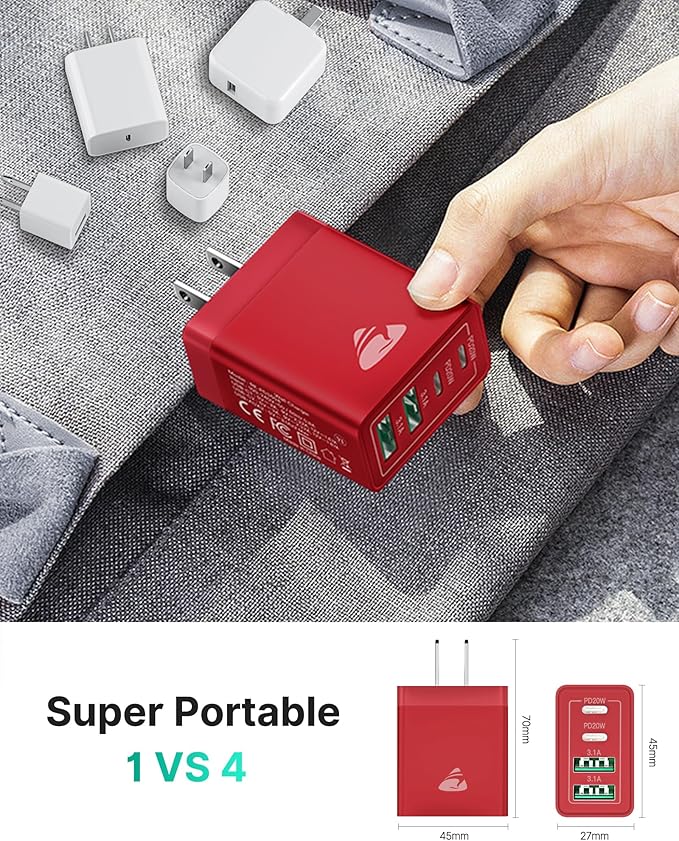 USB C Charger Block 2-Pack, Aiminu 40W 4-Port Fast USB C Charger Cube PD Power Delivery Fast Type C Charging Block Plug Adapter for iPhone 16/15/14/13/12/11/Pro Max, XS/XR/X, iPad, Android Phones