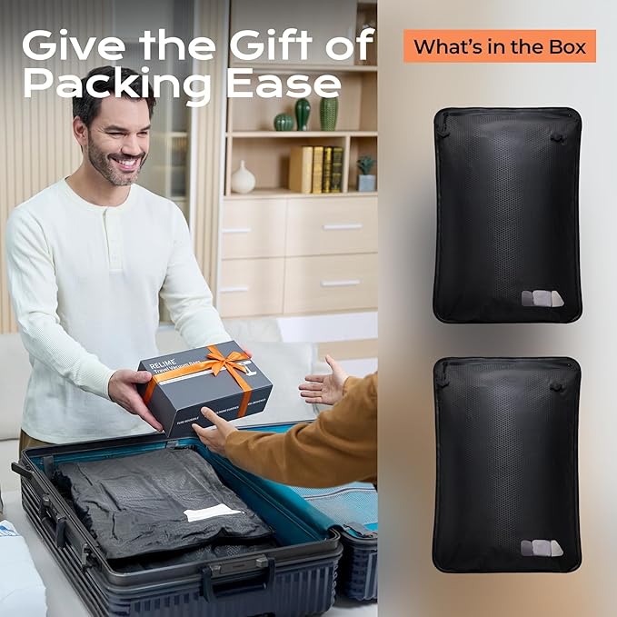 Essential Vacuum Bags for Travel Luggage, Reusable Compression Bags for Checked Suitcases, Vacuum Seal Spacesaver for Cloth Packing(2Large No Pump)