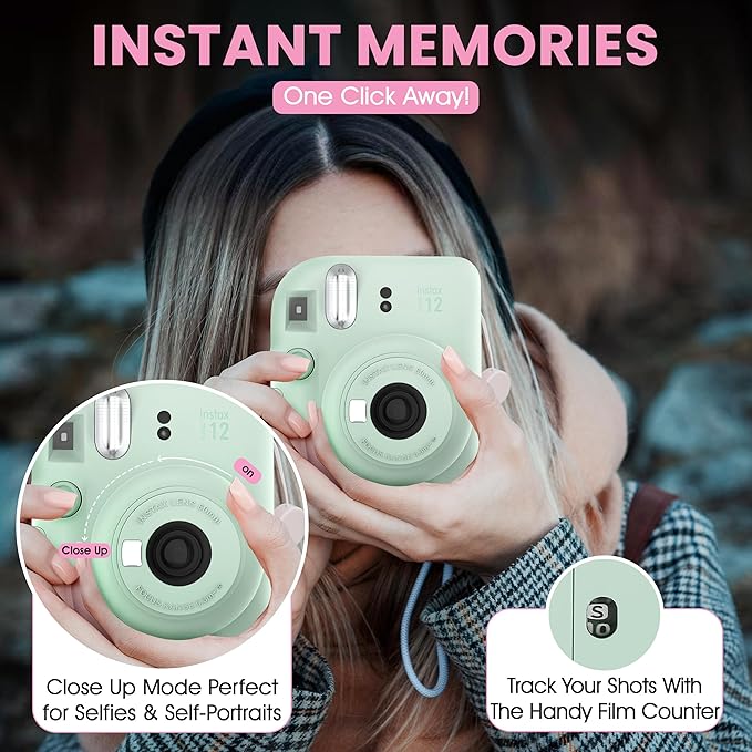 Fujifilm Instax Mini 12 Instant Camera Mint Green + Minimate Custom Designed Case + Fuji Instax Film 10 Sheets & Photo Album