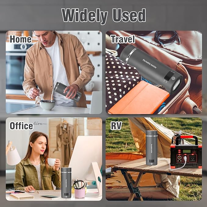 Travel Electric Kettle Portable Mini Kettle,Small Hot Water Boiler with 4 Temperature Settings,304 Stainless Steel,Fast Boiling Water with Auto Shut-Off and Boil Dry Protection,400ml (Grey, 400ml)