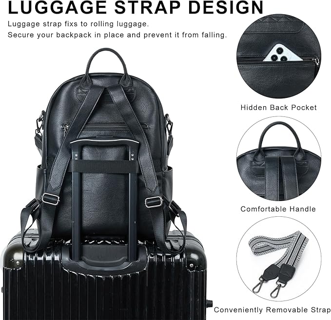 Backpack Purse for Women Laptop Backpack, Leather Travel Backpack Shoulder Bag Teacher College Daypack Work Handbag fits 14" Laptop-Black