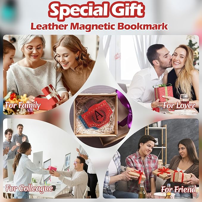 Personalized Bygone Mark Bookmark with Pen Holder, Leather Magnetic Bookmark 26 Letters Name Initial Bookmarks for Readers, Book Lover Gifts for Women Men Notebook Accessories (Red, T)