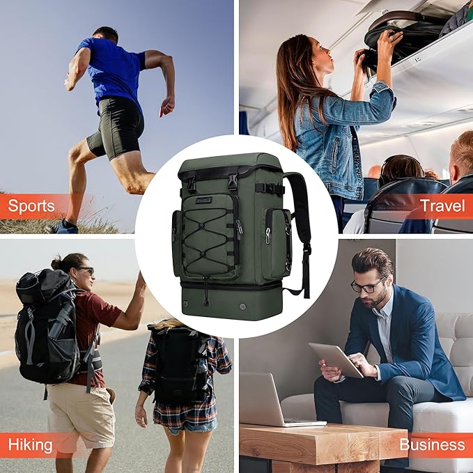WITZMAN Travel Backpack for Men Women Carry on Bags for Airline Approved Convertible Duffle Luggage Backpack Shoe Compartment(B691 Green)