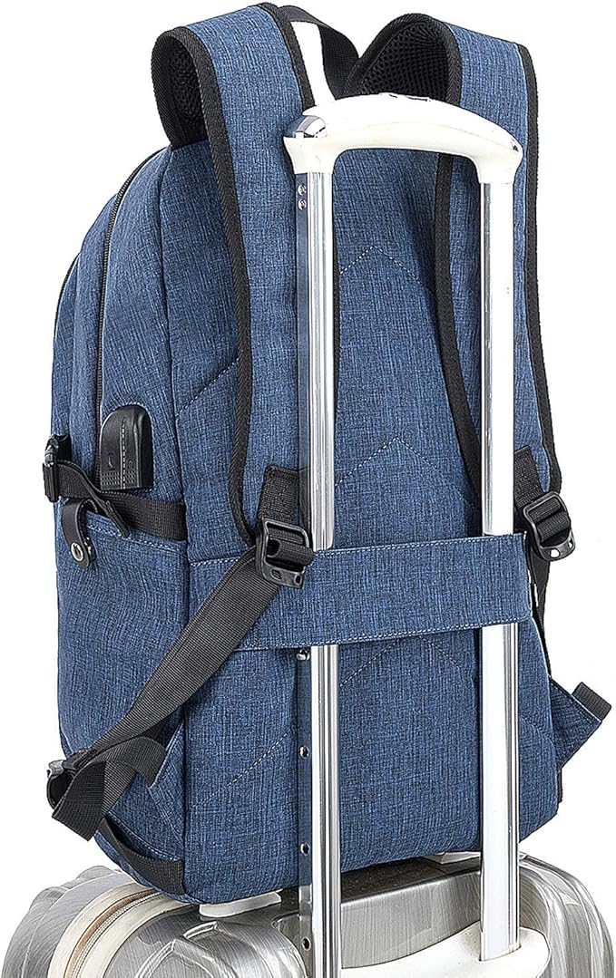 Tzowla Business Laptop Backpack Anti-Theft Backpack with USB Charging Port and Lock 17.3 Inch Computer Backpacks for Women Men, Casual Hiking Travel Daypack (Blue)