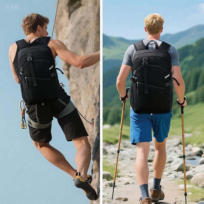 20L Lightweight Hiking Backpack for Men & Women – Small Travel Daypack with Phone Pocket – Durable & Compact for Hiking,Traveling,Camping,and Outdoor Adventure,Black