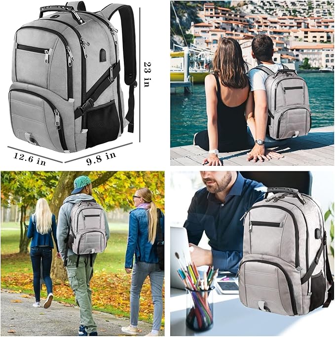 LTINVECK Extra Large 50L Travel Laptop Backpack, Computer bag Backbag with USB Charging Port, TSA Friendly Durable Big RFID Heavy Duty Business Tech Backpack Fits 17 Inch Laptops for Men Women, Grey