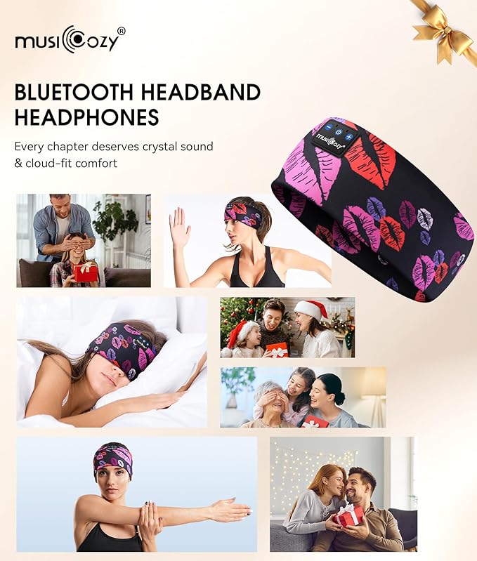 MUSICOZY Sleep Headphones Bluetooth 5.4 Headband, Wireless Earphones Music Sleep Earbuds Sleeping Eye Mask with HD Stereo Speakers for Workout Running Travel Yoga, Ideal Gifts for Women Men