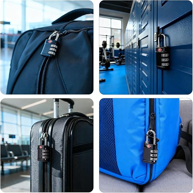 TSA Approved Combination Lock - Compact & Durable Luggage Locks, 3-Digit Resettable Password for Travel, Gym Lockers, Cabinets, Black